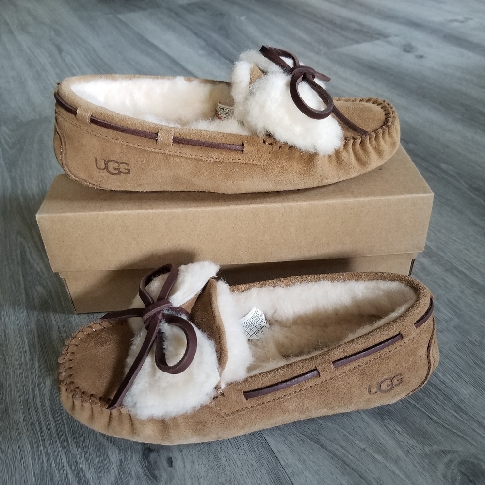 UGG Dakota Double Bow Suede Slippers.